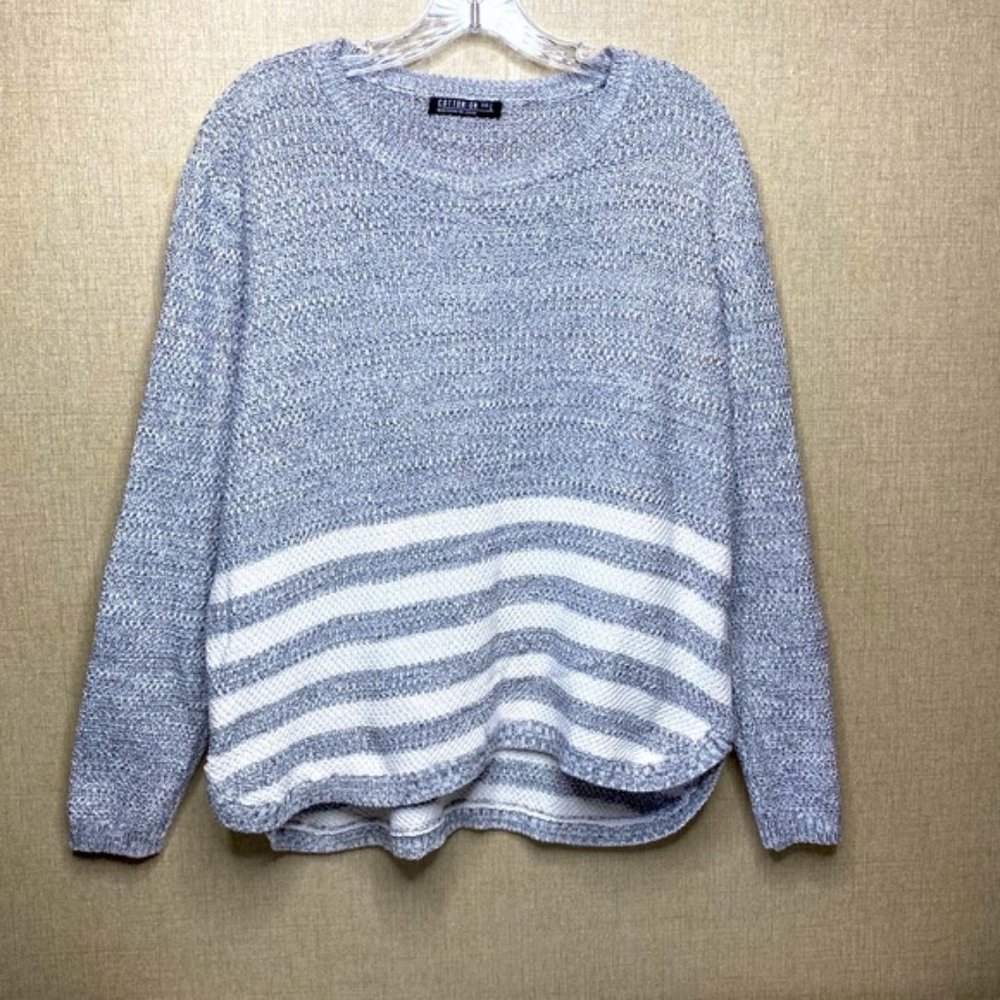 Cotton ON knit sweater gray white stripe large h